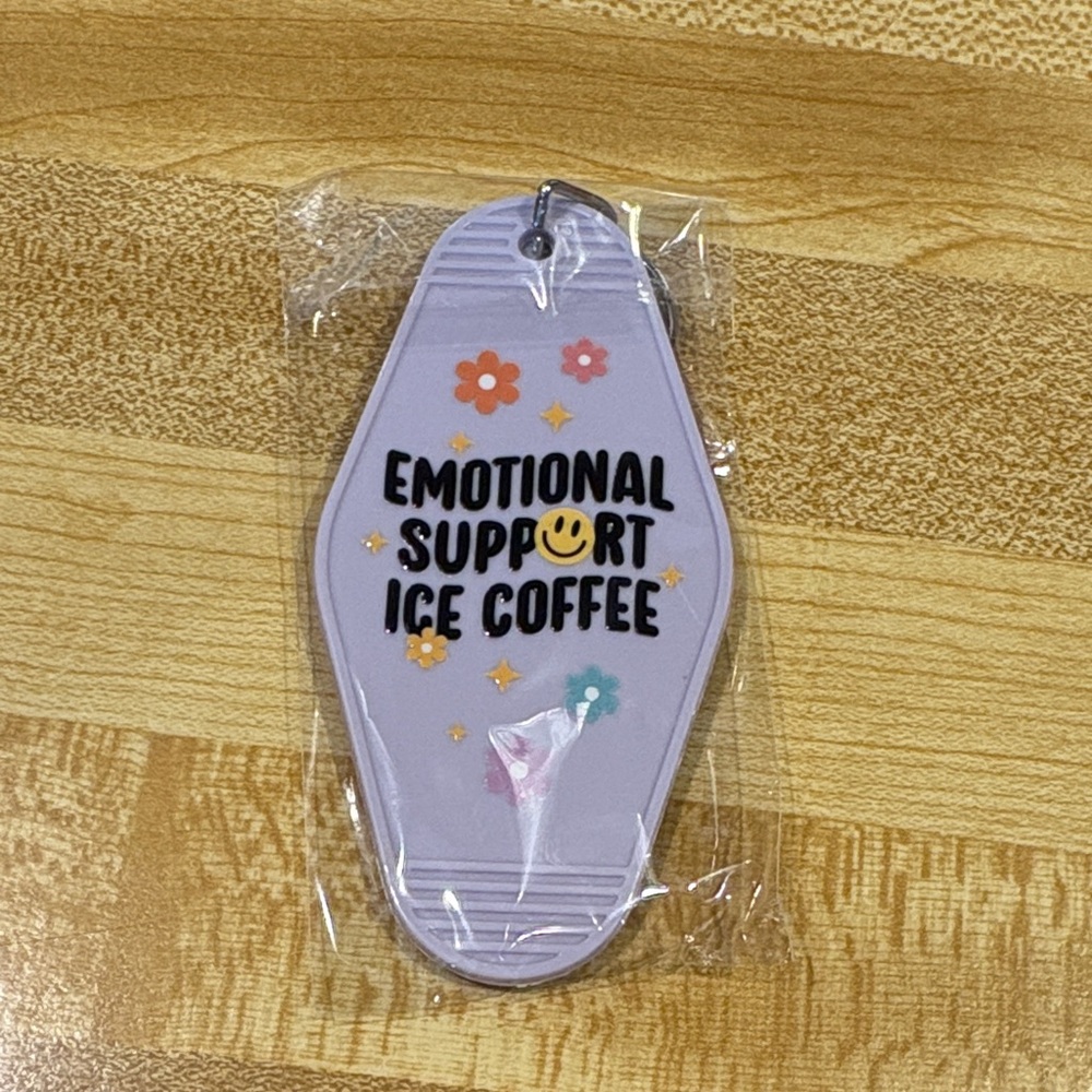 Purple Emotional Support Ice Coffee Keychain